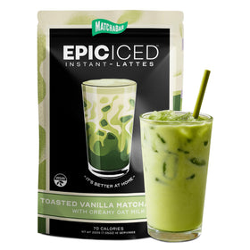 MATCHABAR Epic Iced Latte packaging demonstrates on-the-go convenience.