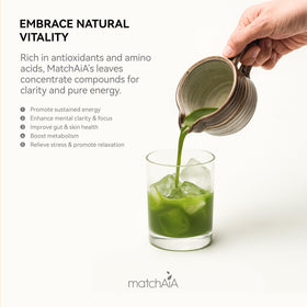 MatchAiA Organic Matcha Baking shot suggests versatile recipes and culinary creativity.