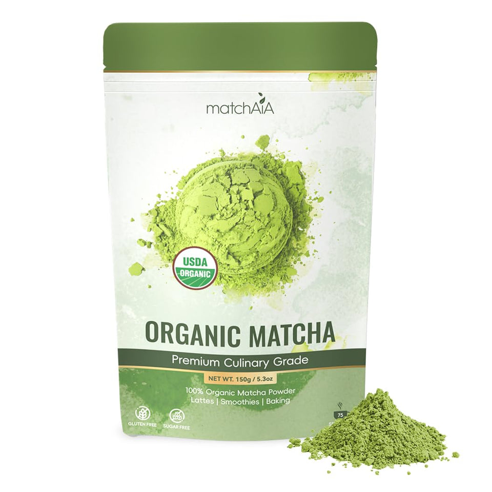 MatchAiA Organic Matcha Powder pouch front shows premium quality and purity for everyday use.