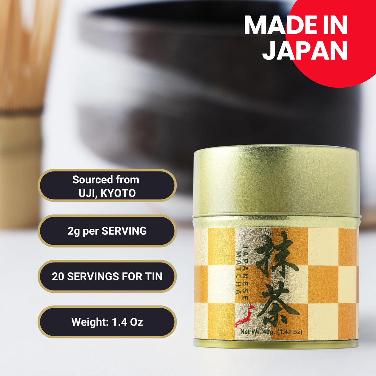 Matcharl Gold packaging ceremonial matcha ready for premium lattes.