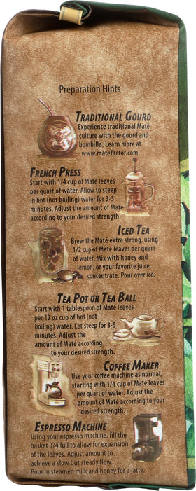 Mate Factor Organic Green Yerba Mate 12oz leaves texture closeup
