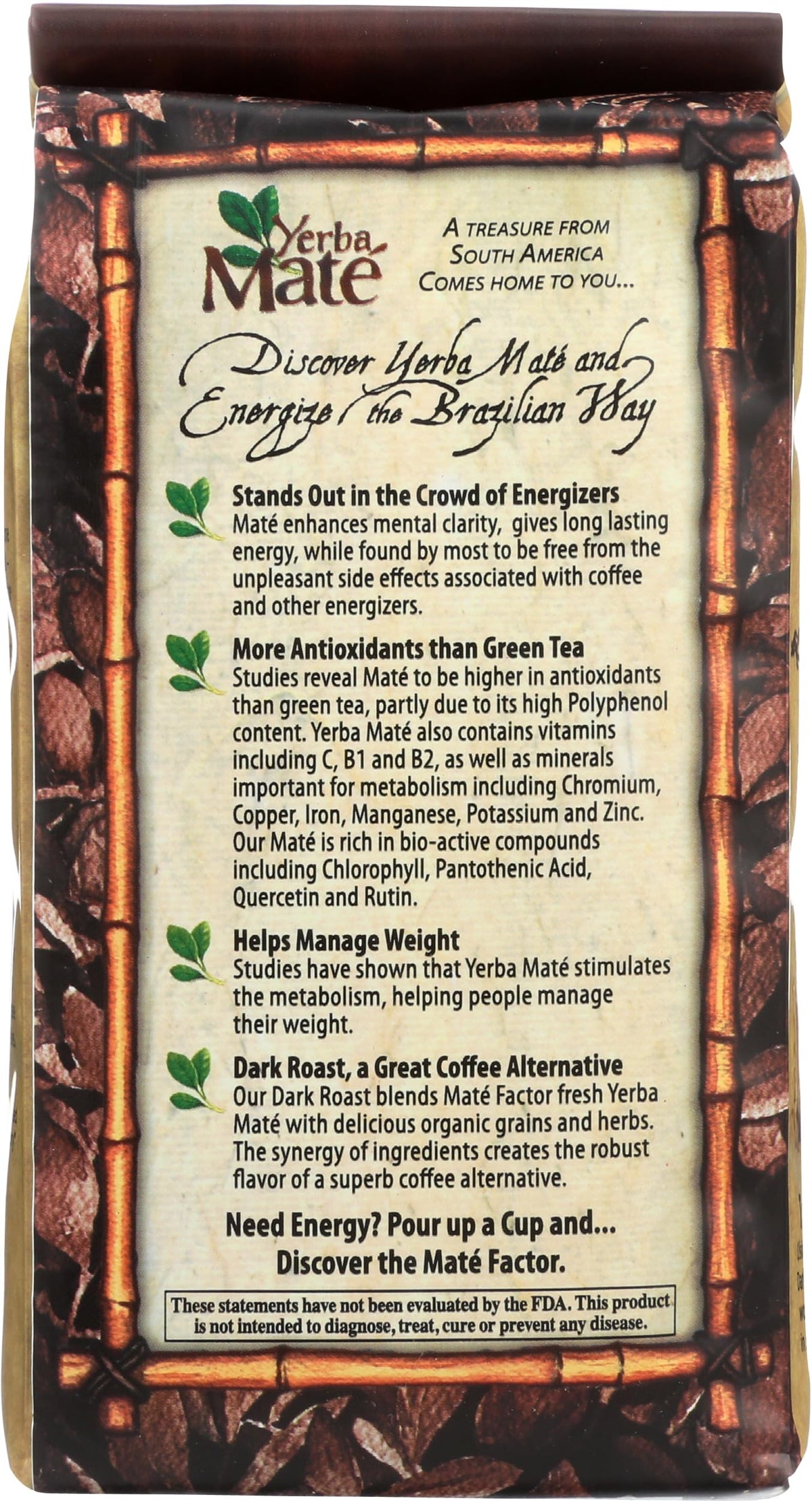 Mate Factor yerba mate leaves closeup emphasizes natural flavor
