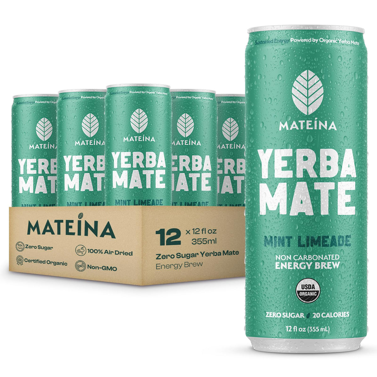 Mateina Mint Limeade can closeup showing refreshing flavor and clean energy
