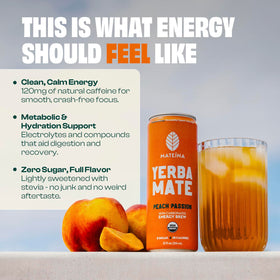 Organic-certified Mateina yerba mate packaging highlights organic ingredients