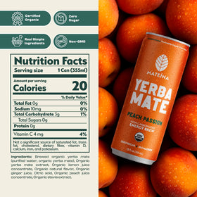 Mateina Peach Passion can being poured, showcasing real flavor without sugar