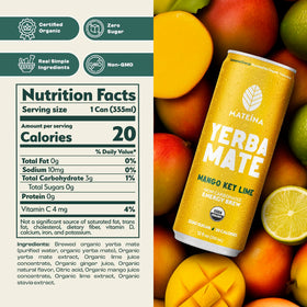 Mateina Yerba Mate Zero Sugar Energy Drink 12-pack display showing organic, non-GMO energy