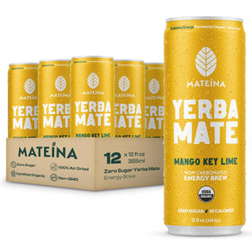 Mateina Yerba Mate Zero Sugar Energy Drink can in Mango Key Lime flavor for clean, sustained energy