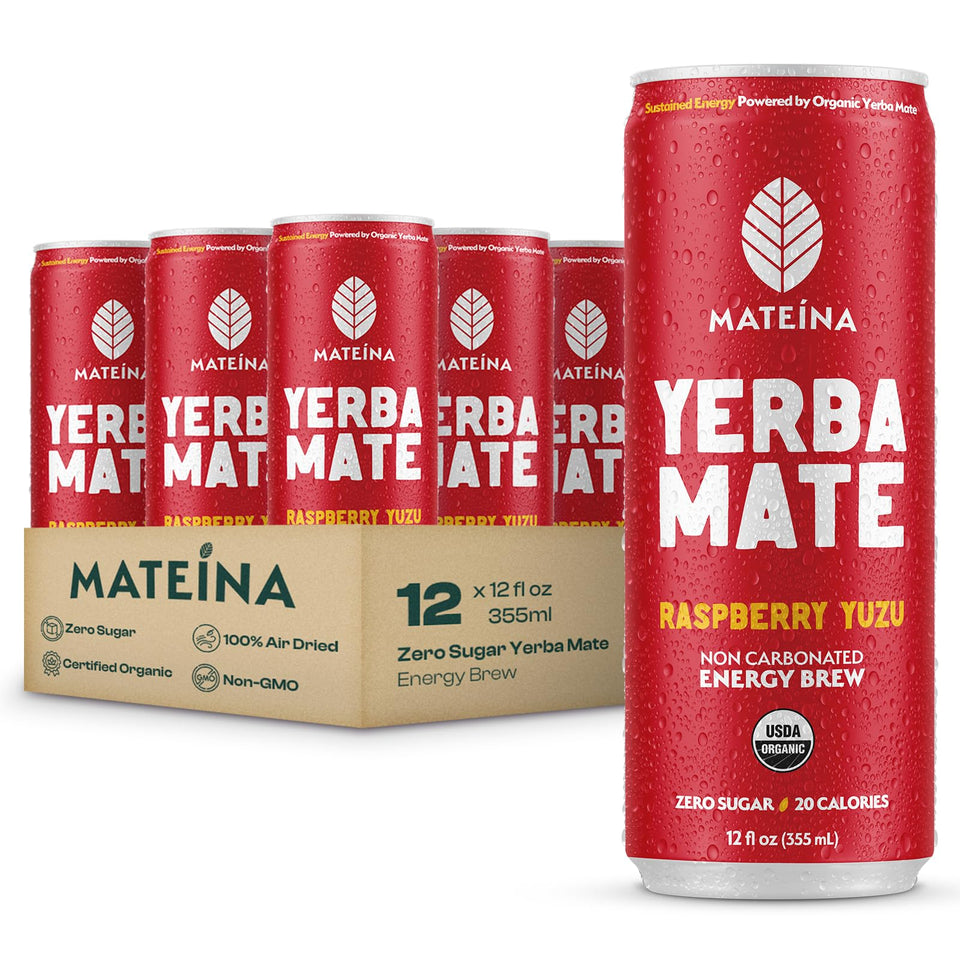 Mateina Yerba Mate Zero Sugar can viewed, ready for a focused day.