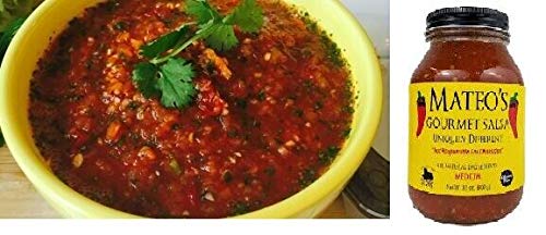 Mateo's Gourmet Salsa Medium Spice label closeup emphasizing medium spice level and quality