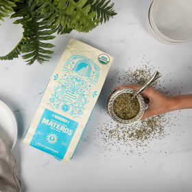Sealed resealable packaging highlighting freshness of Materos Yerba Mate