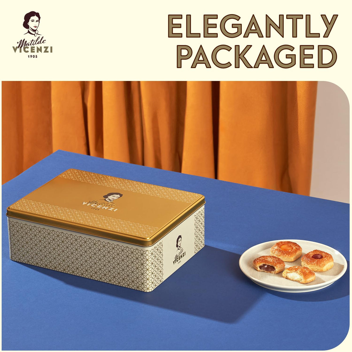 Matilde Vicenzi elegant gift tin, ready for gifting occasions.