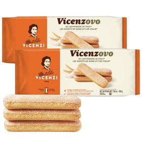 Matilde Vicenzi Vicenzovo Ladyfingers 2-pack on premium packaging, ideal for gifting.
