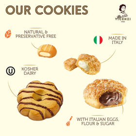 Matilde Vicenzi puff pastry cream-filled cookies close-up highlights creamy centers.