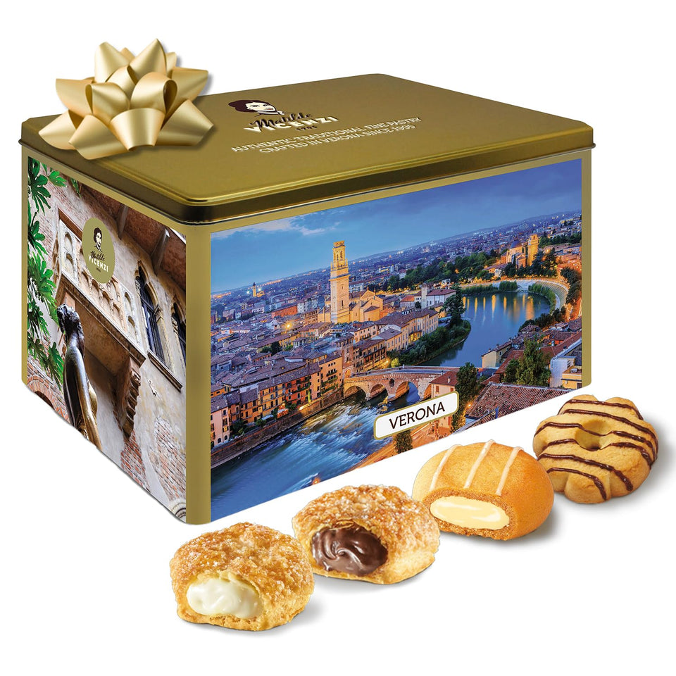 Matilde Vicenzi Verona gift tin closed shows Verona scenery, ideal for gifting on special occasions.