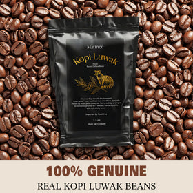 Matinée Kopi Luwak coffee in cup suggesting balanced flavor and low acidity.