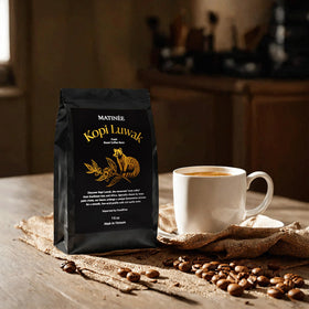 Ground MATINEE Kopi Luwak in a storage jar