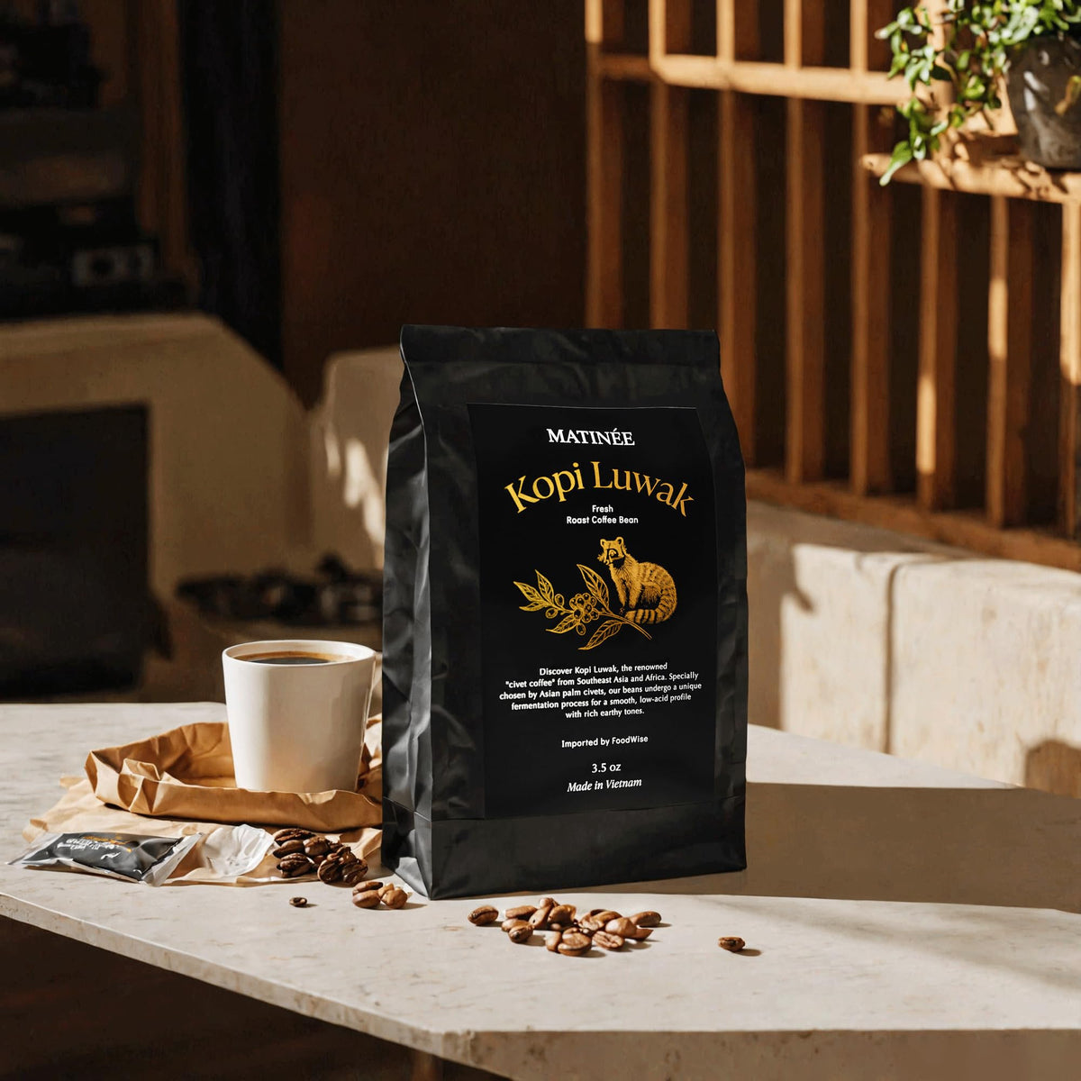 Vietnam origin map segment connects Matinée Kopi Luwak to sustainable sourcing.