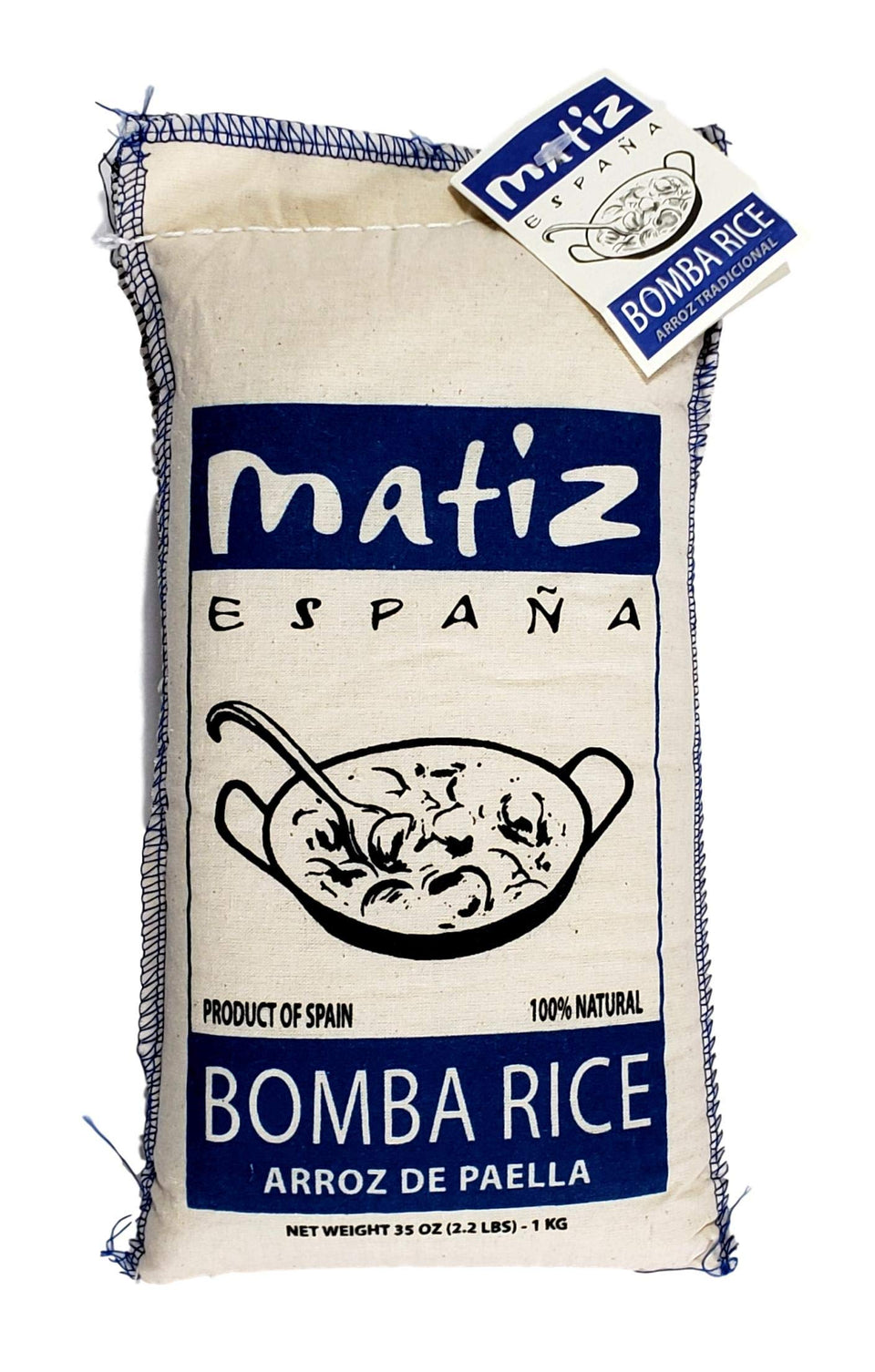 Matiz España Bomba rice pack on kitchen counter, perfect for authentic paella prep