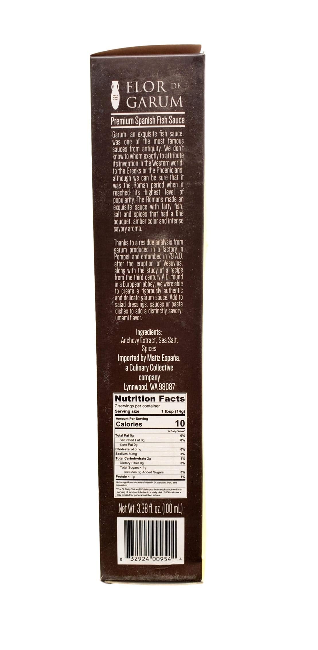 Matiz Espana Garum ingredients focus on anchovy and sea salt.