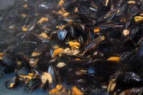 Matiz Mussels served with pasta scene for a weeknight dinner
