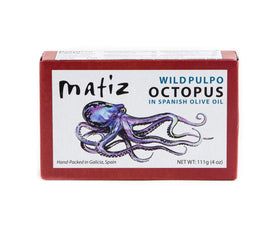 Matiz Pulpo wild-caught octopus in olive oil ready for tapas or a simple appetizer.