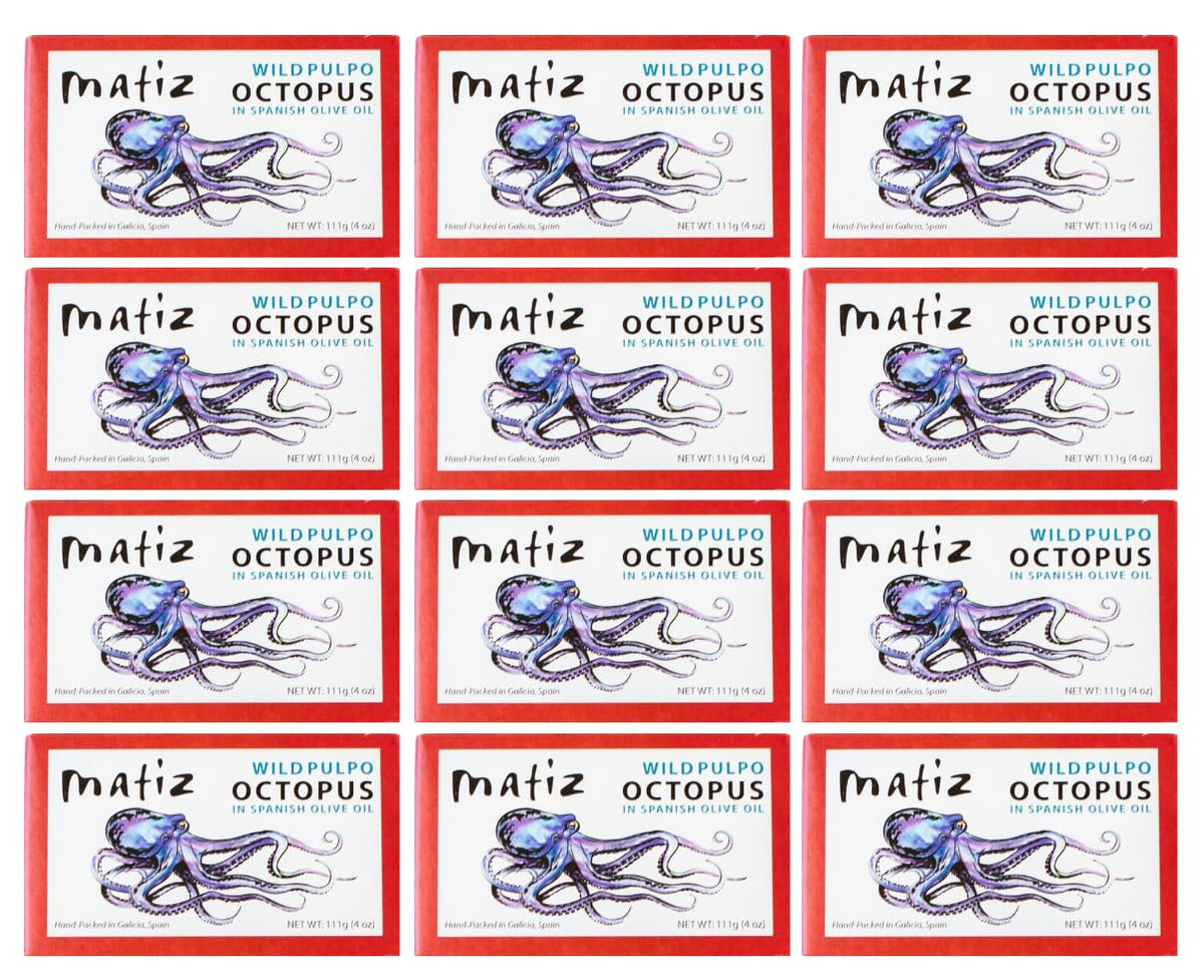 Matiz Pulpo packaging closeup: 4 oz olive oil can for pantry convenience
