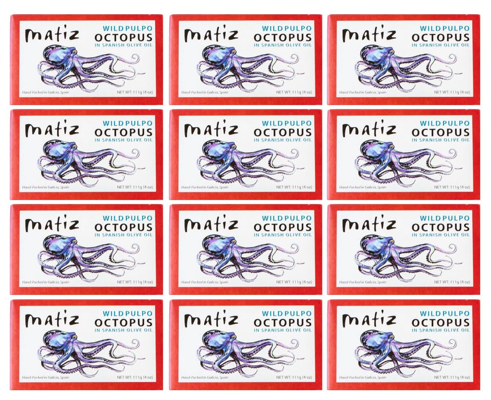 Matiz Pulpo packaging closeup: 4 oz olive oil can for pantry convenience