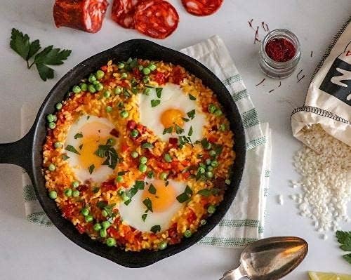 Matiz risotto-style paella grains—creamy texture without extra starch.
