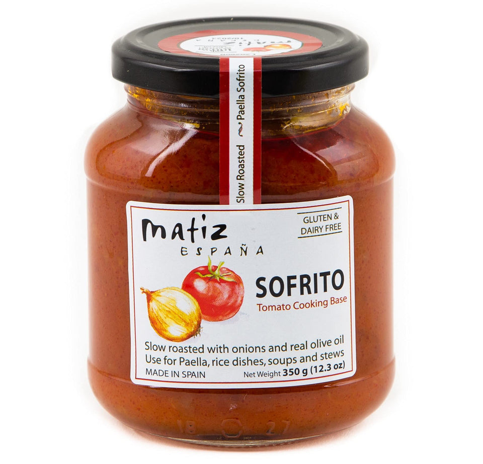 Matiz Sofrito slow-roasted tomatoes in olive oil for paella flavor.