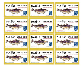 Matiz Wild Cod in Olive Oil tin showing ready-to-eat fillets
