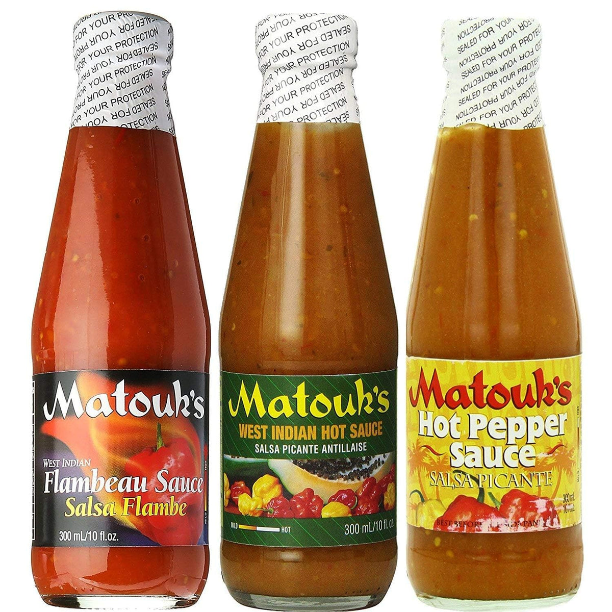 Matouk's Flambeau Salsa bottle, intense heat for bold seafood flavors.