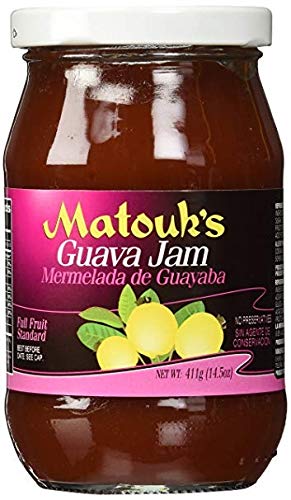 Matouk's Guava Jam jar close-up highlighting tropical aroma for toast and pastries.