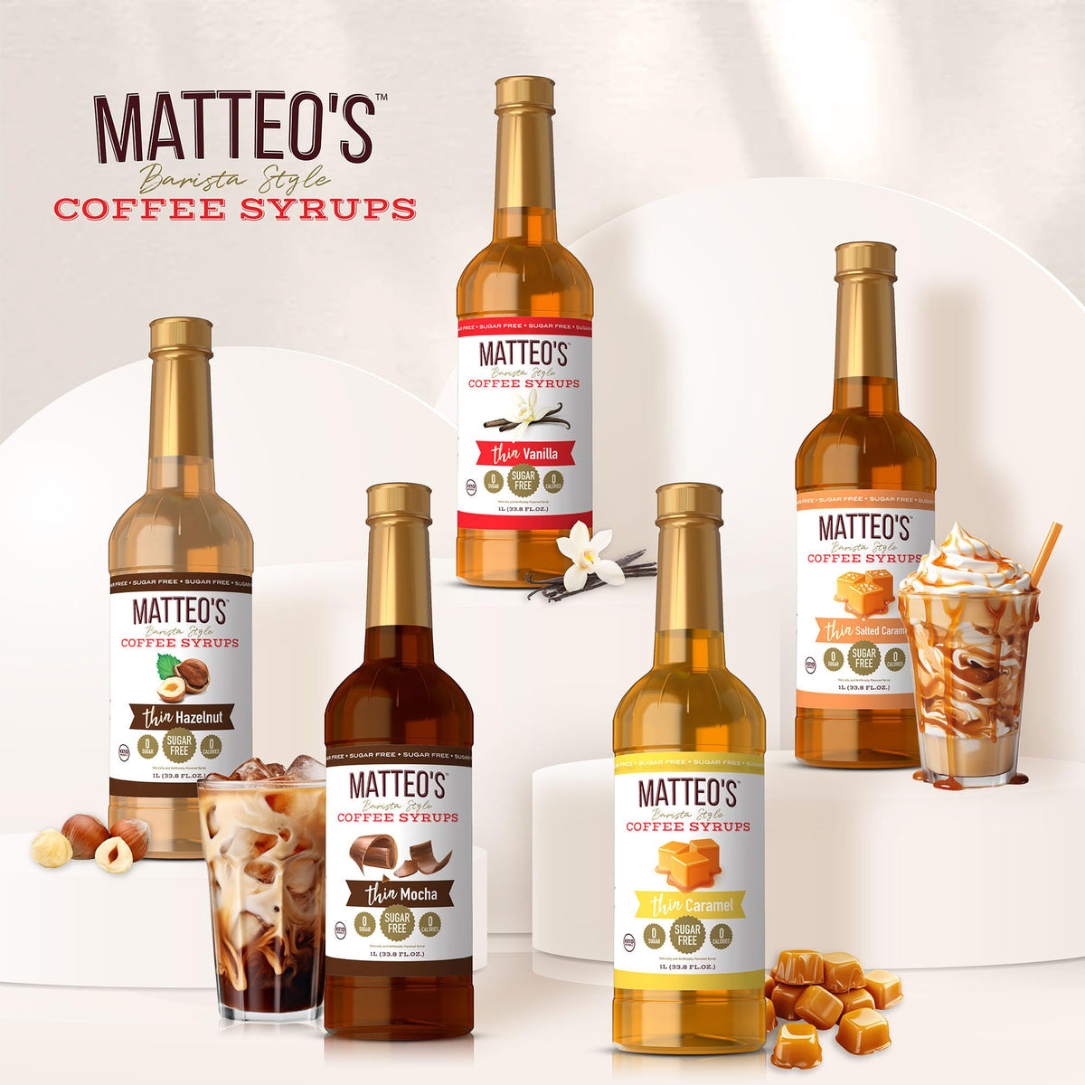 A coffee cup enhanced with Matteo's Barista Style Sugar-Free Syrup.