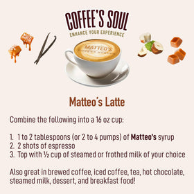 Pouring Matteo's Barista Style Sugar-Free Syrup into coffee.