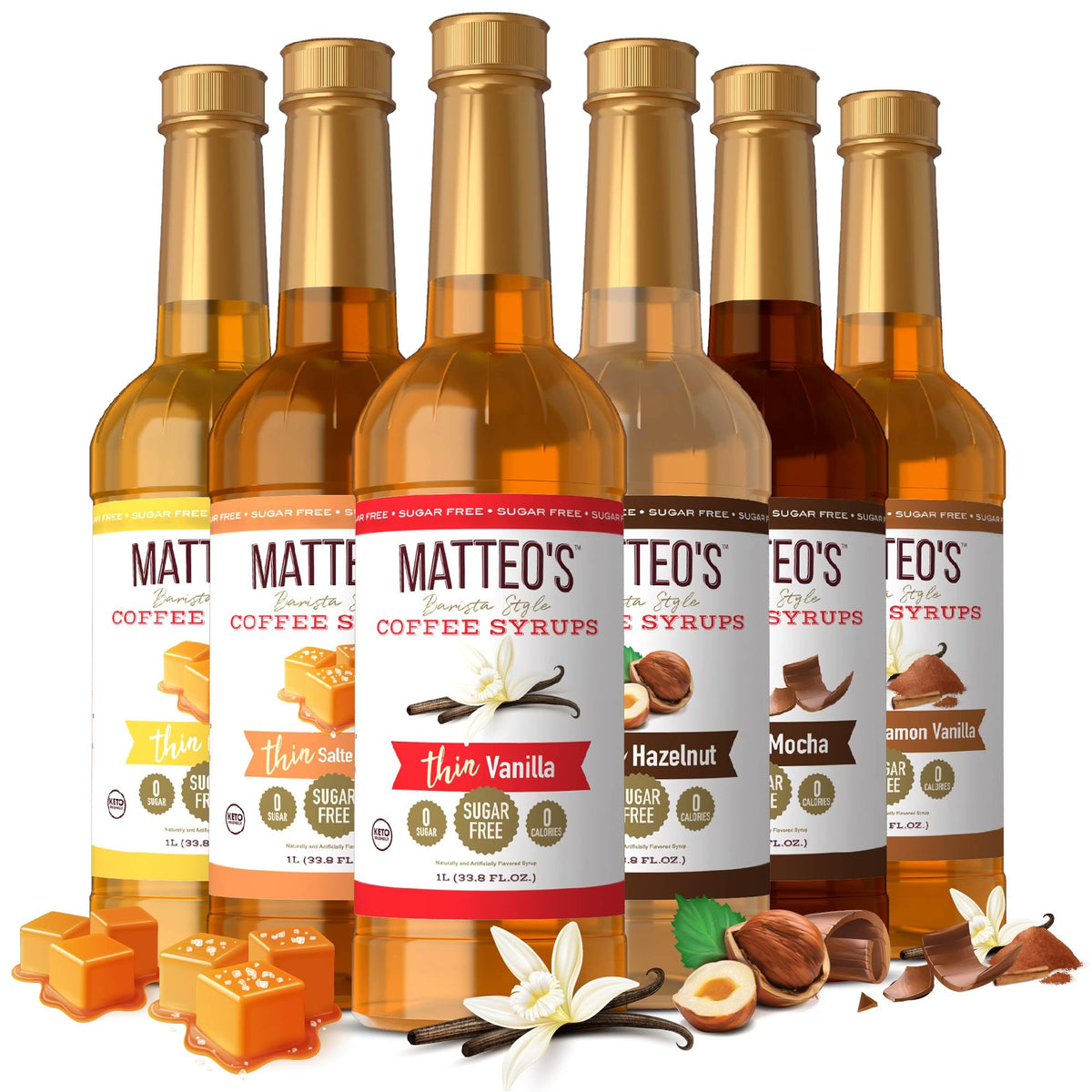 Matteo's Barista Style Sugar-Free Syrup variety pack with six flavours.