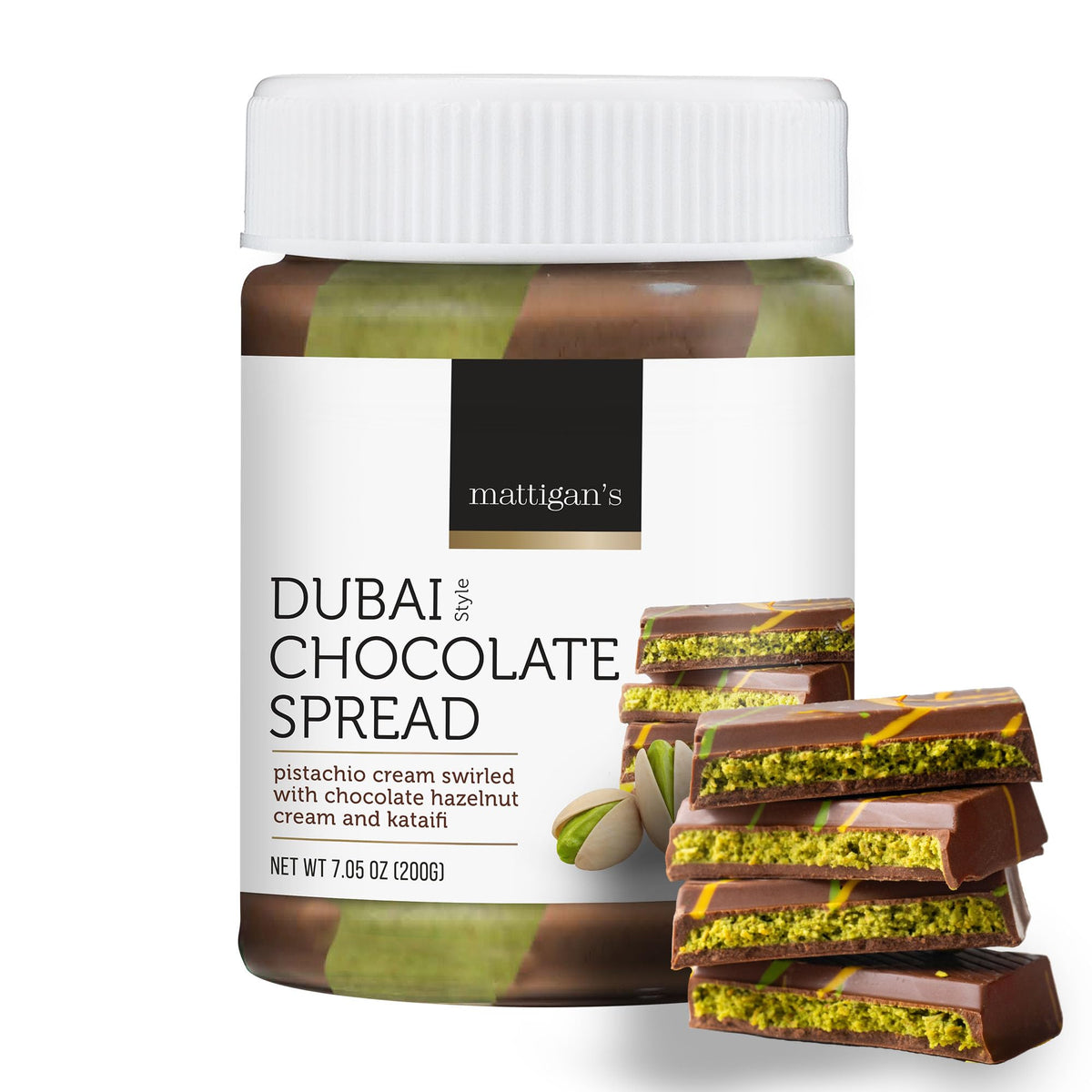 Mattigan's Dubai Style Chocolate Spread in a premium jar, ideal for gifting.