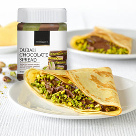 Mattigan's Dubai Style Chocolate Spread reveals kataifi crunch texture in a glossy swirl.