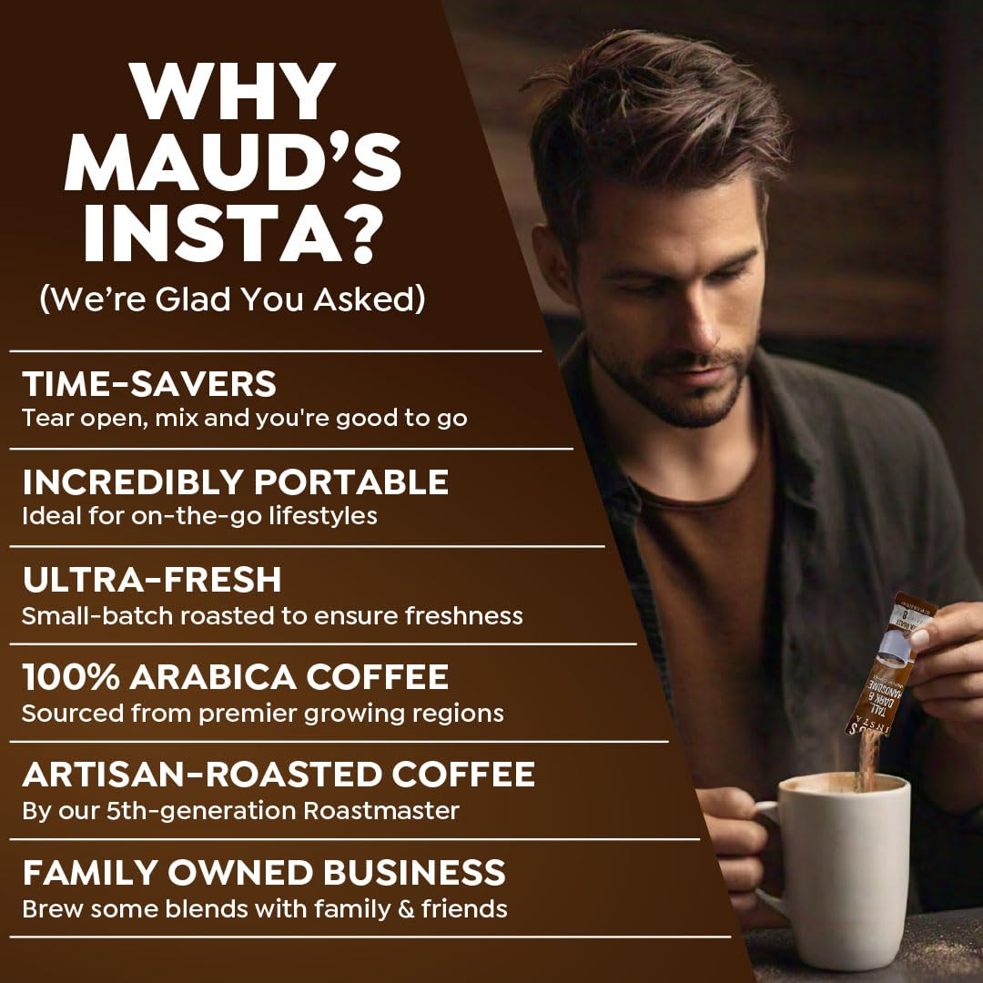 Maud's 100% Arabica coffee packets ensure consistent flavor.