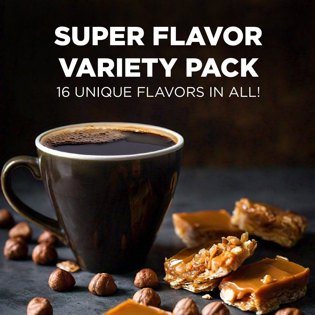 Maud's 16-flavor assortment pods laid out to inspire beverage variety.