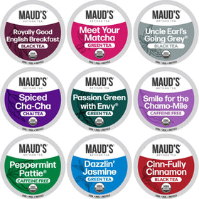 Maud's 9 Blend tea pods variety pack for easy single-serve flavor moments.