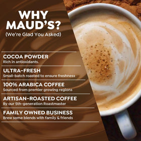 Maud's 100% Arabica beans close-up highlighting quality