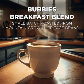 Close-up of Maud's Breakfast Blend pod highlighting 100% Arabica quality.