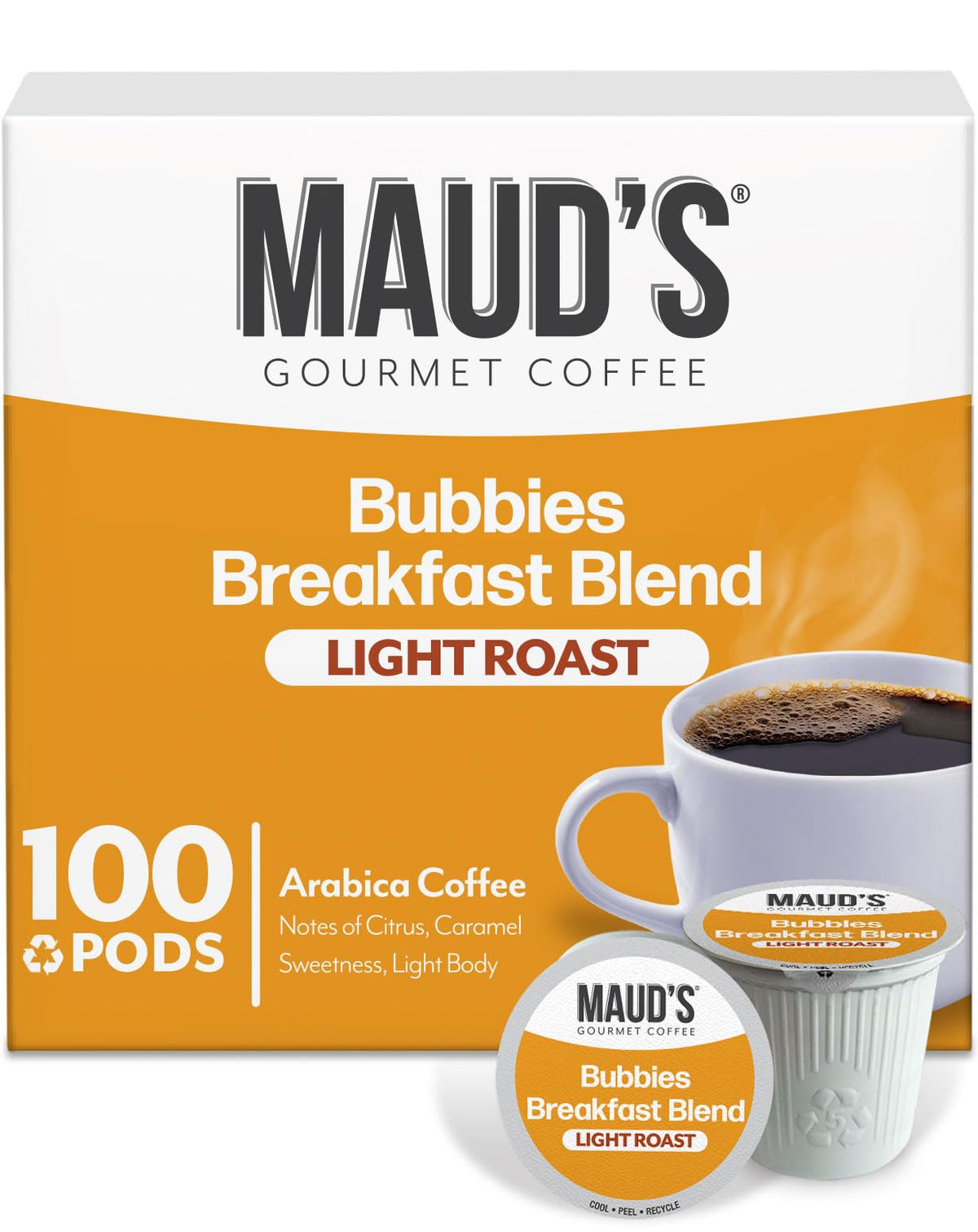 Maud's Breakfast Blend pods in packaging for quick, convenient mornings.