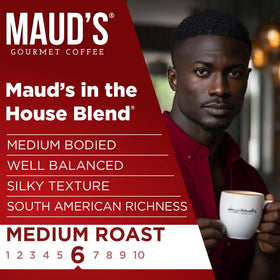 Maud's brewed cup with inviting aroma and balanced flavor.