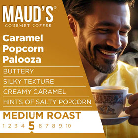 Maud's Caramel Popcorn Coffee Pods closeup aroma captures rich flavor.