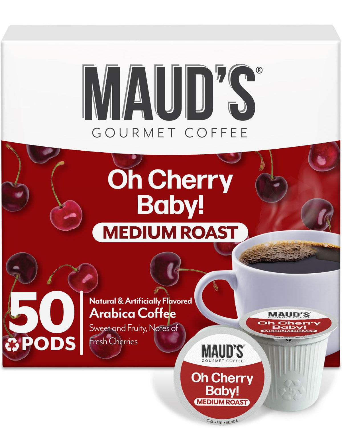 Maud's Cherry coffee pods 50ct pack offer convenient single-serve delight