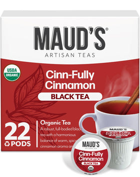 Maud's Cinnamon Black Tea Pods packaging highlights recyclable design for eco-conscious brews
