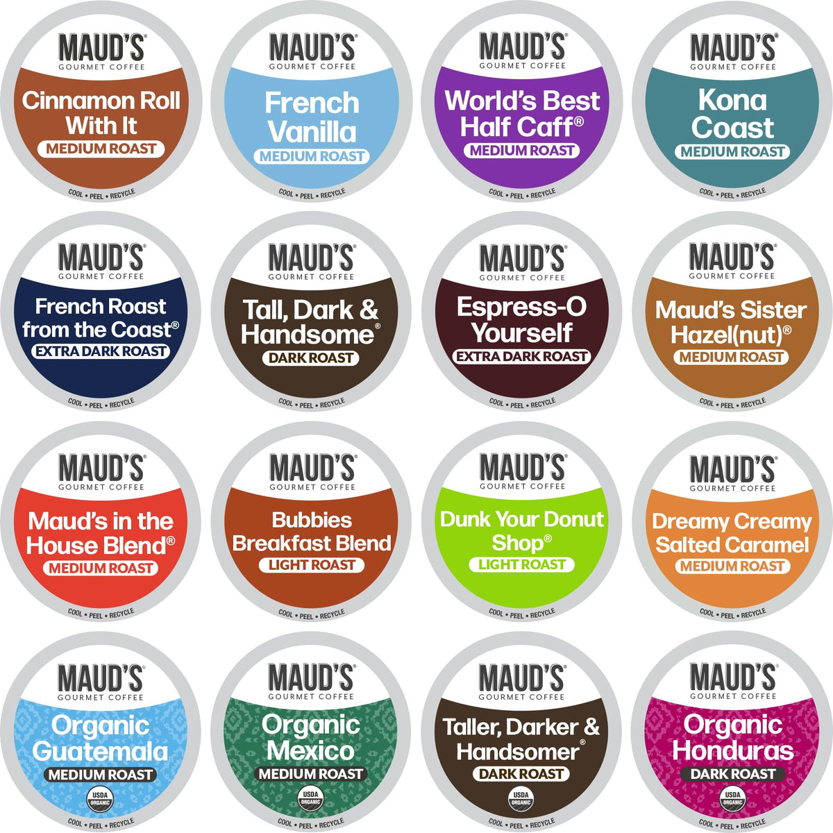 Maud's Coffee Lovers Variety Pack box front—40 single-serve pods for flavor testing at home.