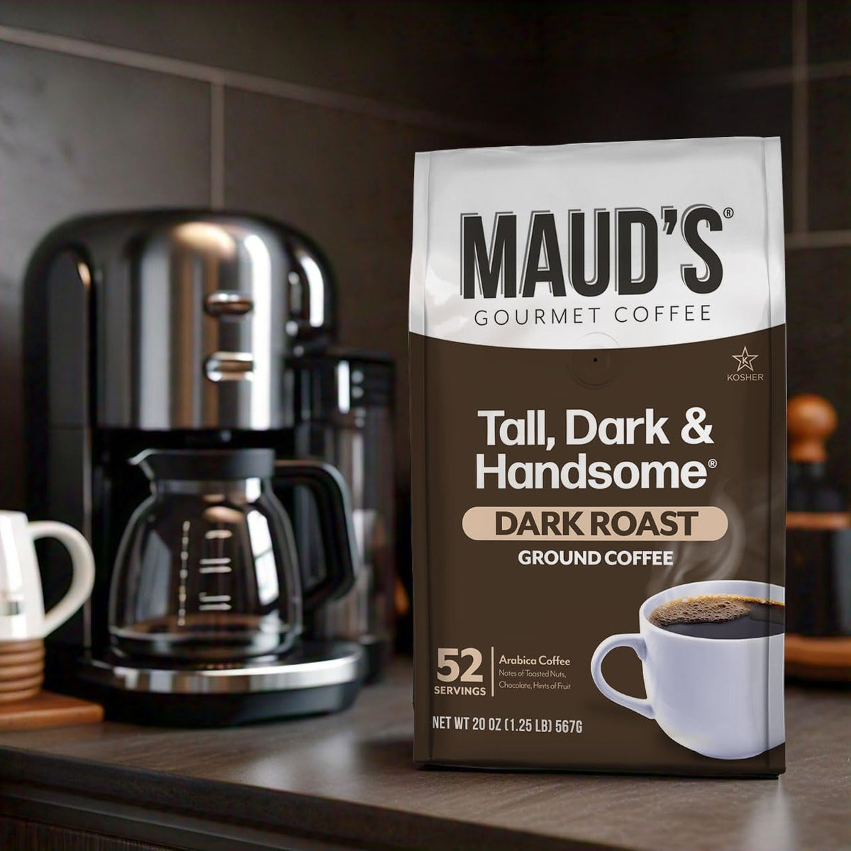 Morning ritual with Maud's Dark Roast creates a cozy moment.