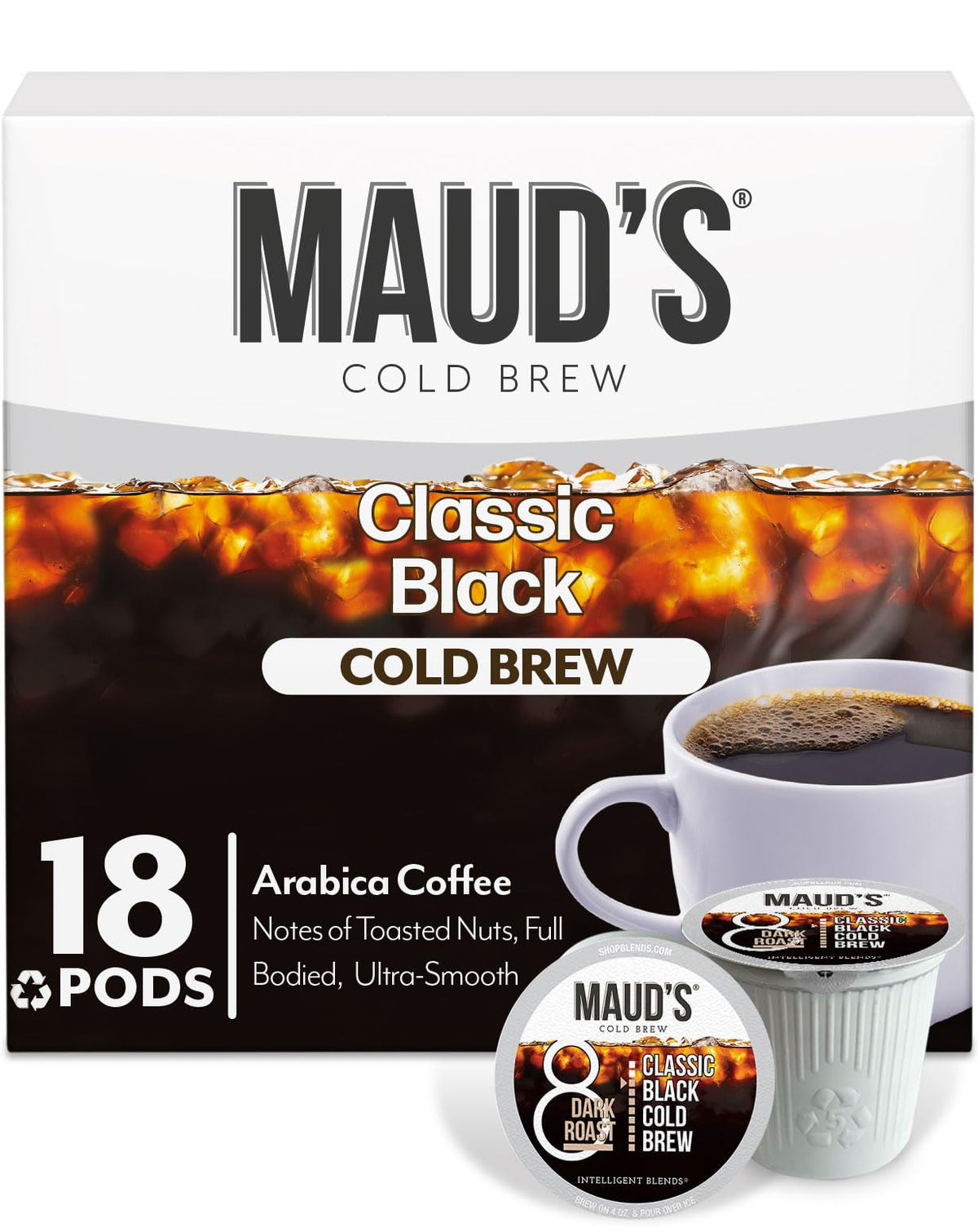 Maud's Cold Brew Classic Black pods showcase a smooth flavor ideal for iced or hot coffee.
